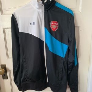 ARSENAL Football Club Official Track Warm Up Jacket Black Teal White Full Zip Up